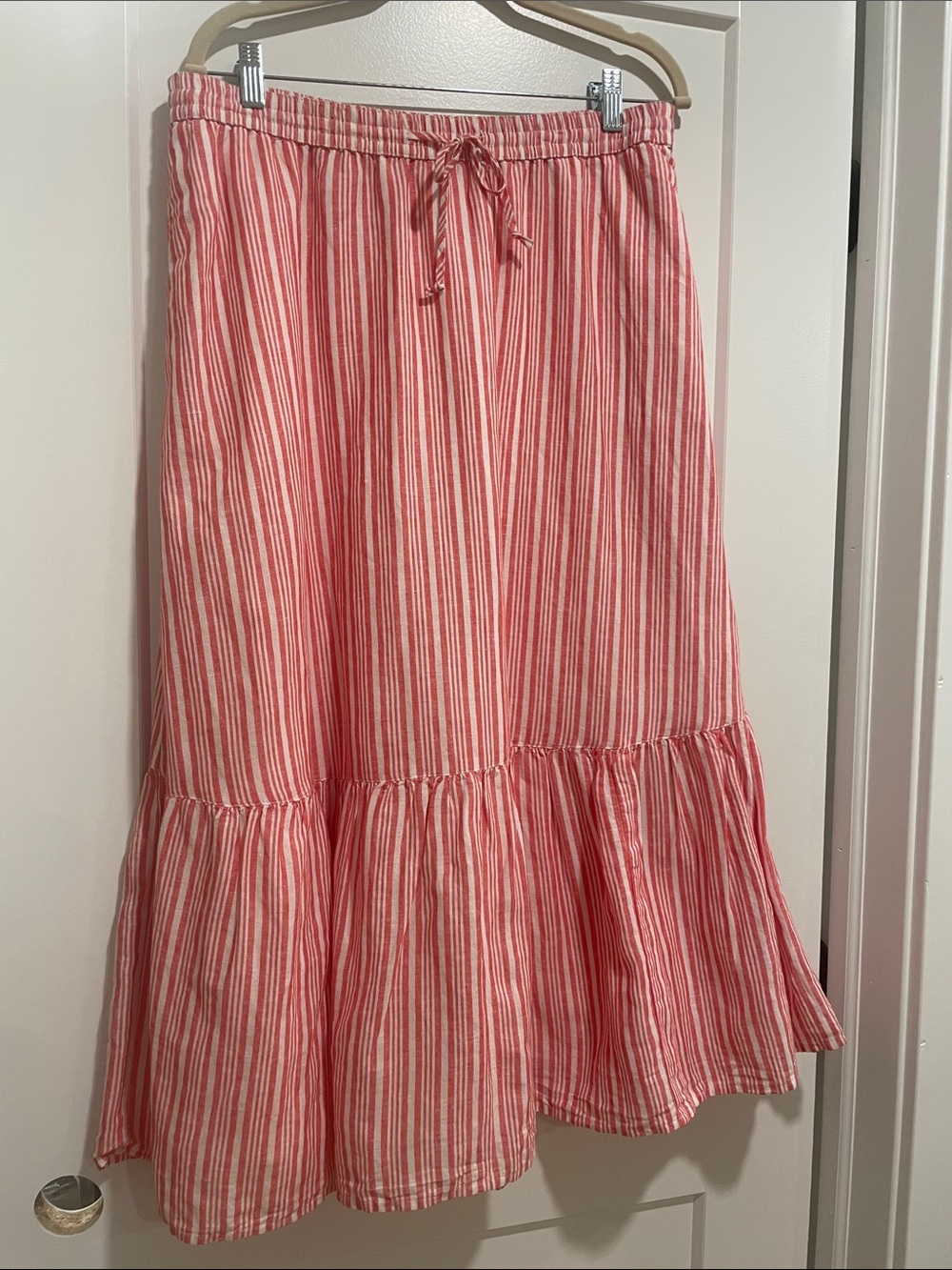 Talbots Linen-blend Pink and White Striped Tiered Drawstring Skirt